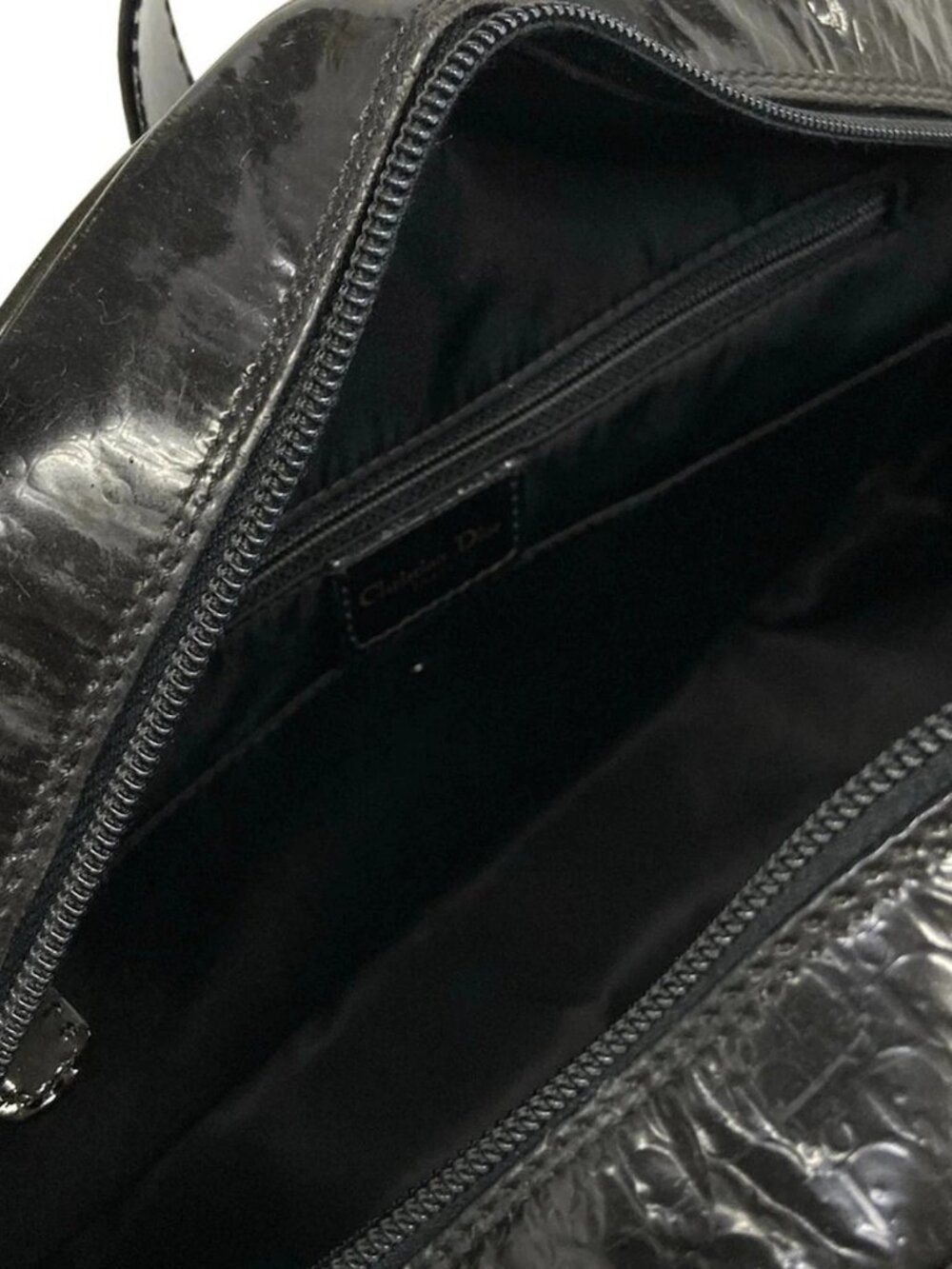 DIOR/ChristianDior Double Saddle Bag Black Patent Leather Handbag - Picture 7 of 15